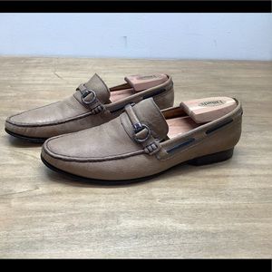 Men’s leather loafers slip on shoes dark tan